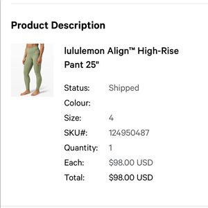 Lululemon Align Pant 25” No longer sold green